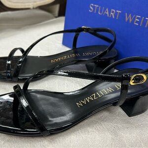 Stuart Weitzman The Soiree 35 Strap Sandals Womens Black Patent Leather Size 6.5